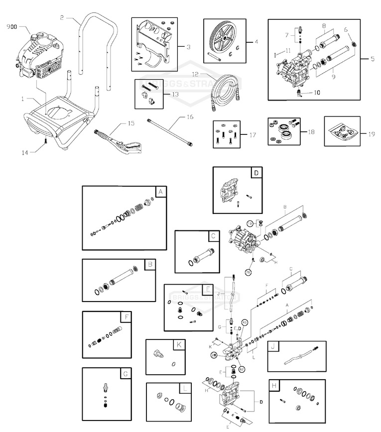 Briggs & Stratton pressure washer model 020270 replacement parts, pump breakdown, repair kits, owners manual and upgrade pump.